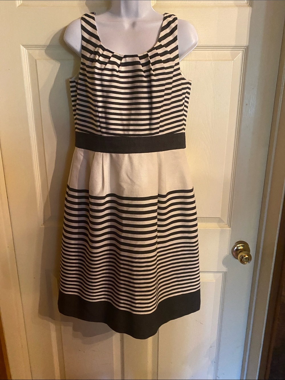 Banana Republic Black and White Striped Sleeveless Fit-and-Flare Dress